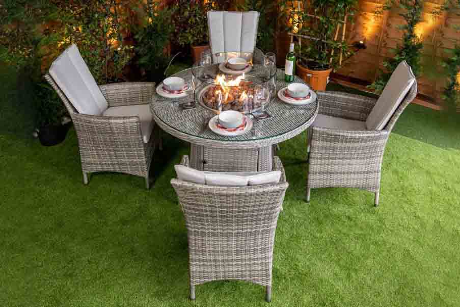 Patio Dining Table with Fire Pit :ROUND 4 SEAT FIRE PIT SET