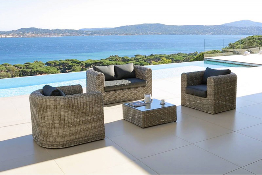 Swimming pool outdoor patio furniture rattan woven leisure set luxury settee sofa set