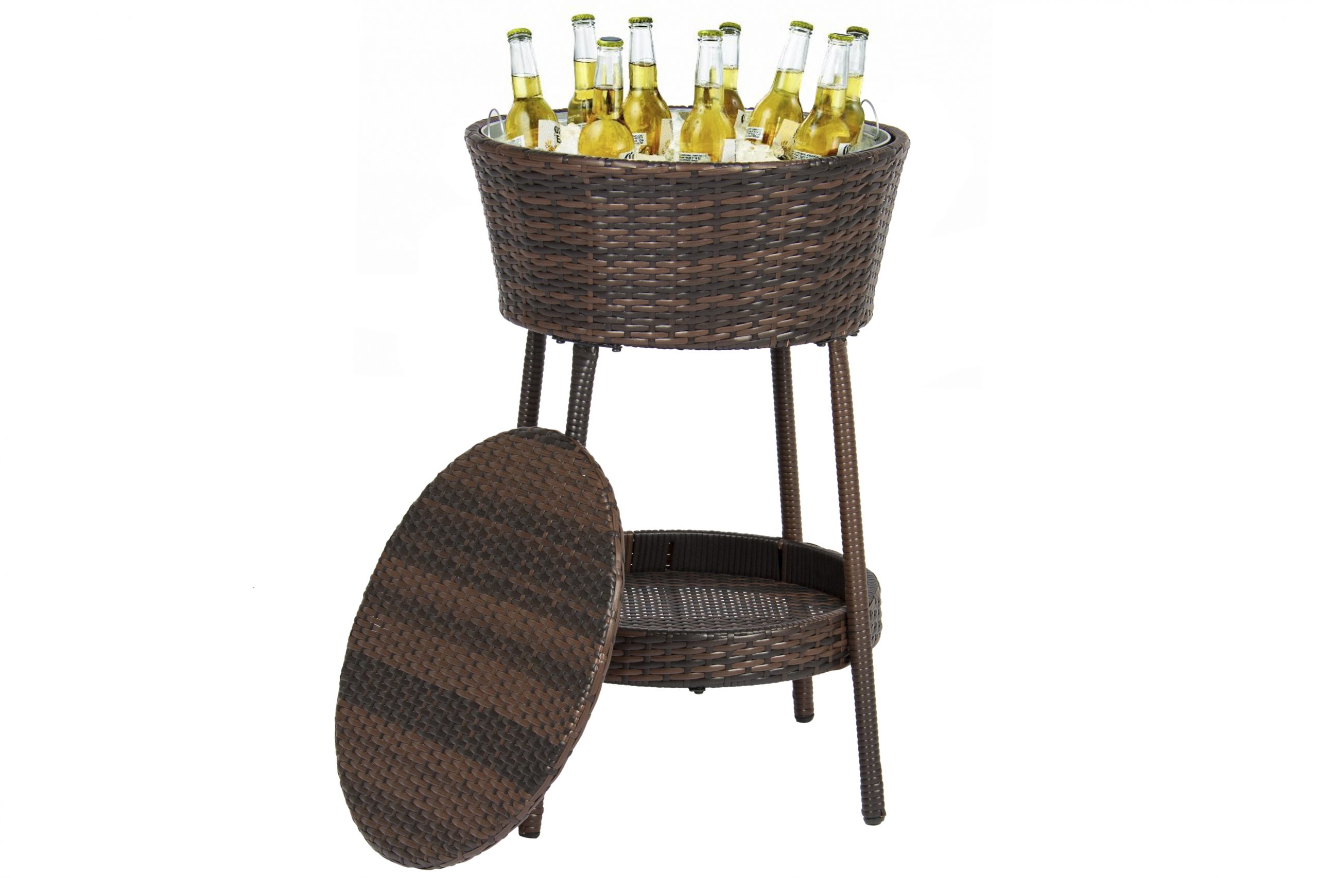 Outdoor All-Weather Patio Party Rattan Wicker Ice Bucket Cooler with Lid