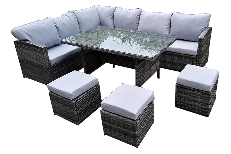 K.D Patio Furniture Set,  Patio Dining Sofa Set, Outdoor Sectional Sofa Conversation Set All Weather Wicker Rattan Couch Dining Table & Chair with Ottoman