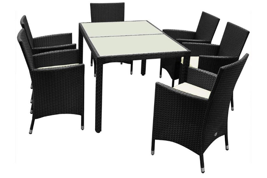 7-PIECE OUTDOOR PATIO DINING SET, GARDEN PE RATTAN WICKER DINING TABLE AND CHAIRS SET