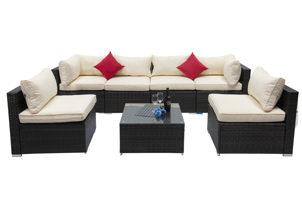 Luxury Modern Outdoor Manufacturer Garden Furniture 7 Piece L Shaped KD Rattan Corner Sofa Set
