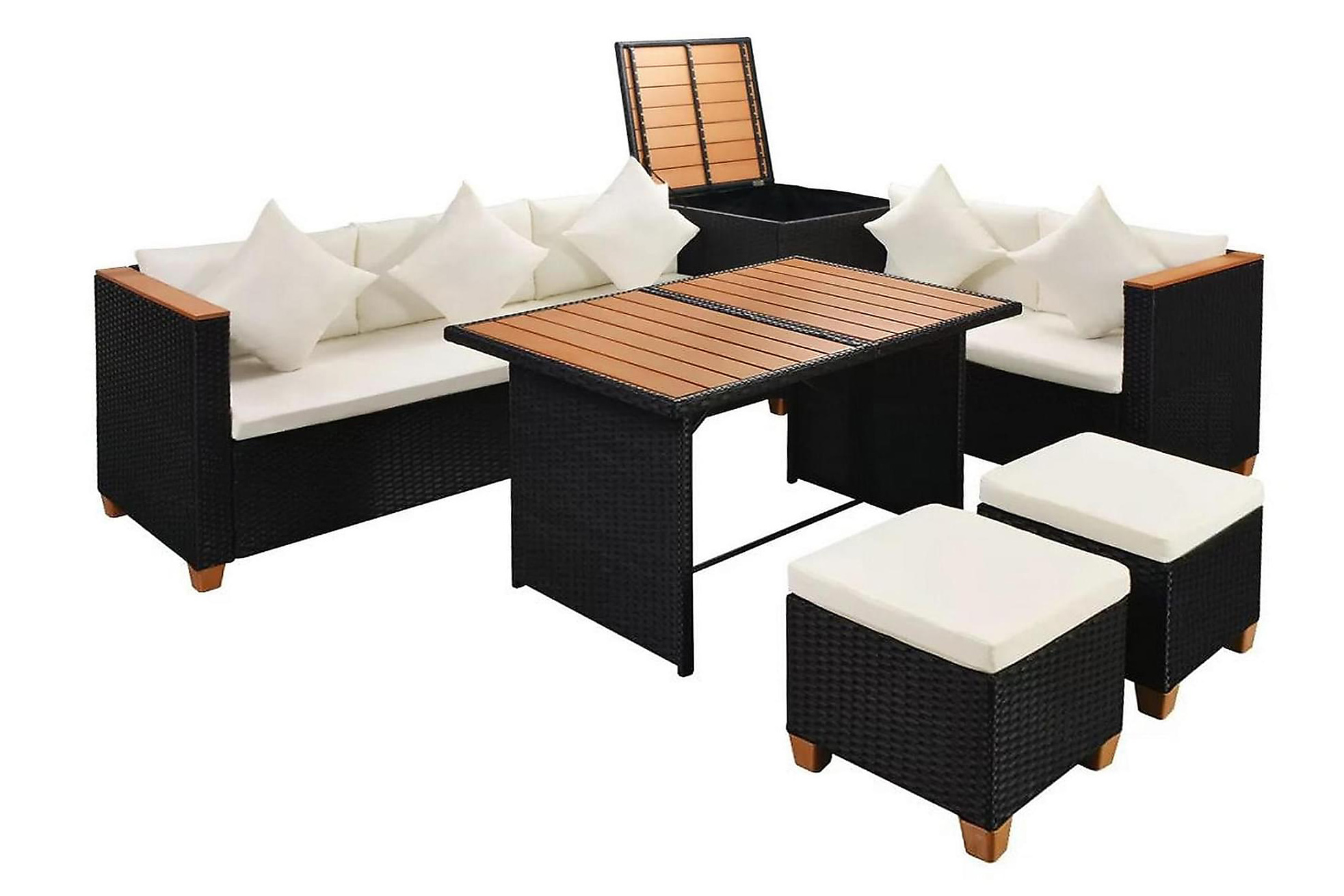 （KD）Rattan Garden Furniture Table Sets Outdoor Indoor Cover Free Dining Party Black
