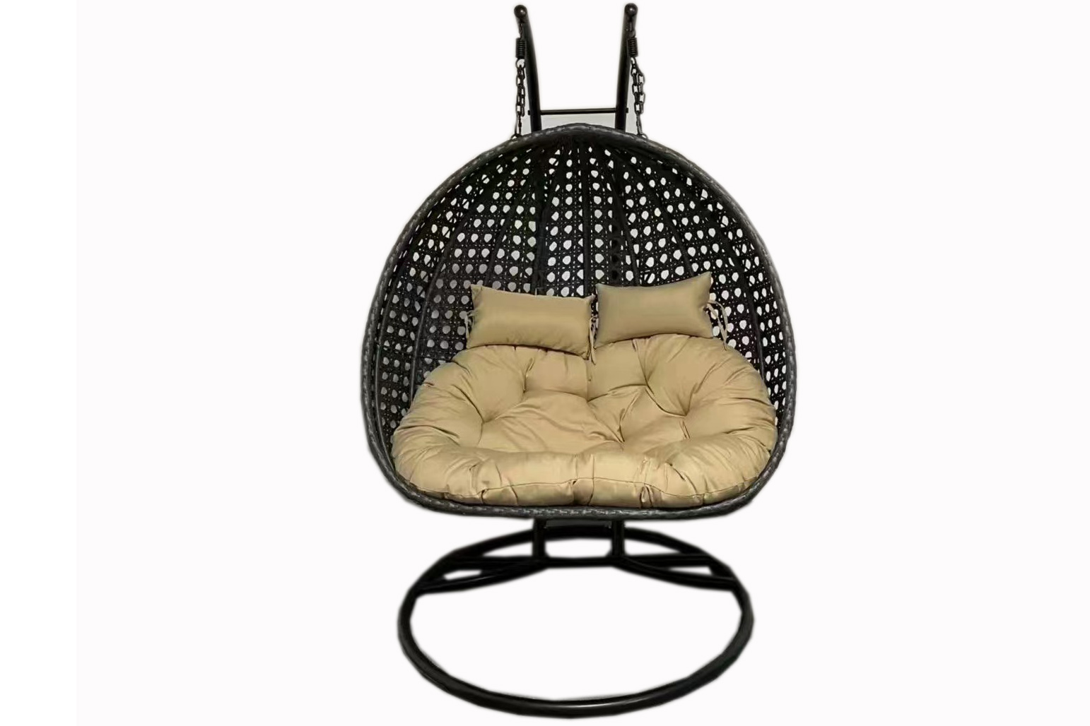 Outdoor Hanging Rattan Egg Chair Soft Cushions for Patio Swing Chair