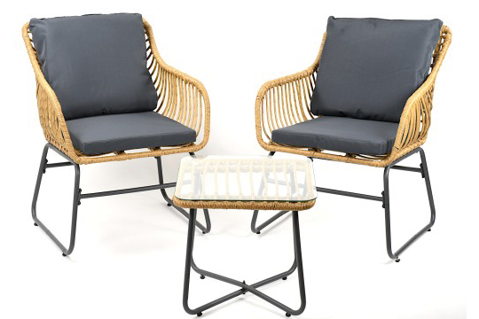 3 Pieces Patio PE Rattan Bistro Set Cushioned Chair Glass Table Deck Ergonomic Backrest Soft Cushions Garden Furniture Set