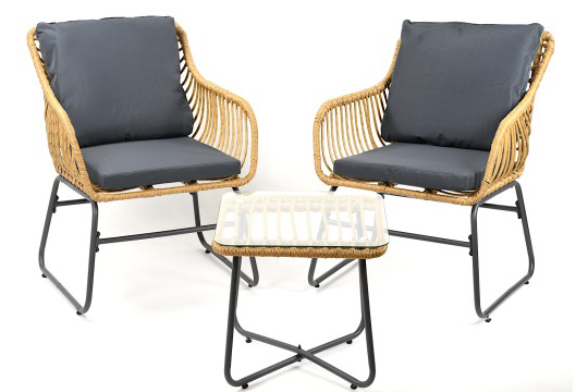 3 Pieces Patio PE Rattan Bistro Set Cushioned Chair Glass Table Deck Ergonomic Backrest Soft Cushions Garden Furniture Set