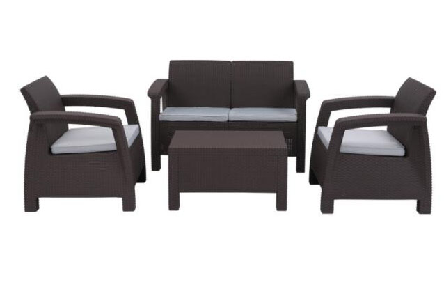 4 Piece Faux Rattan Patio Sofa Set