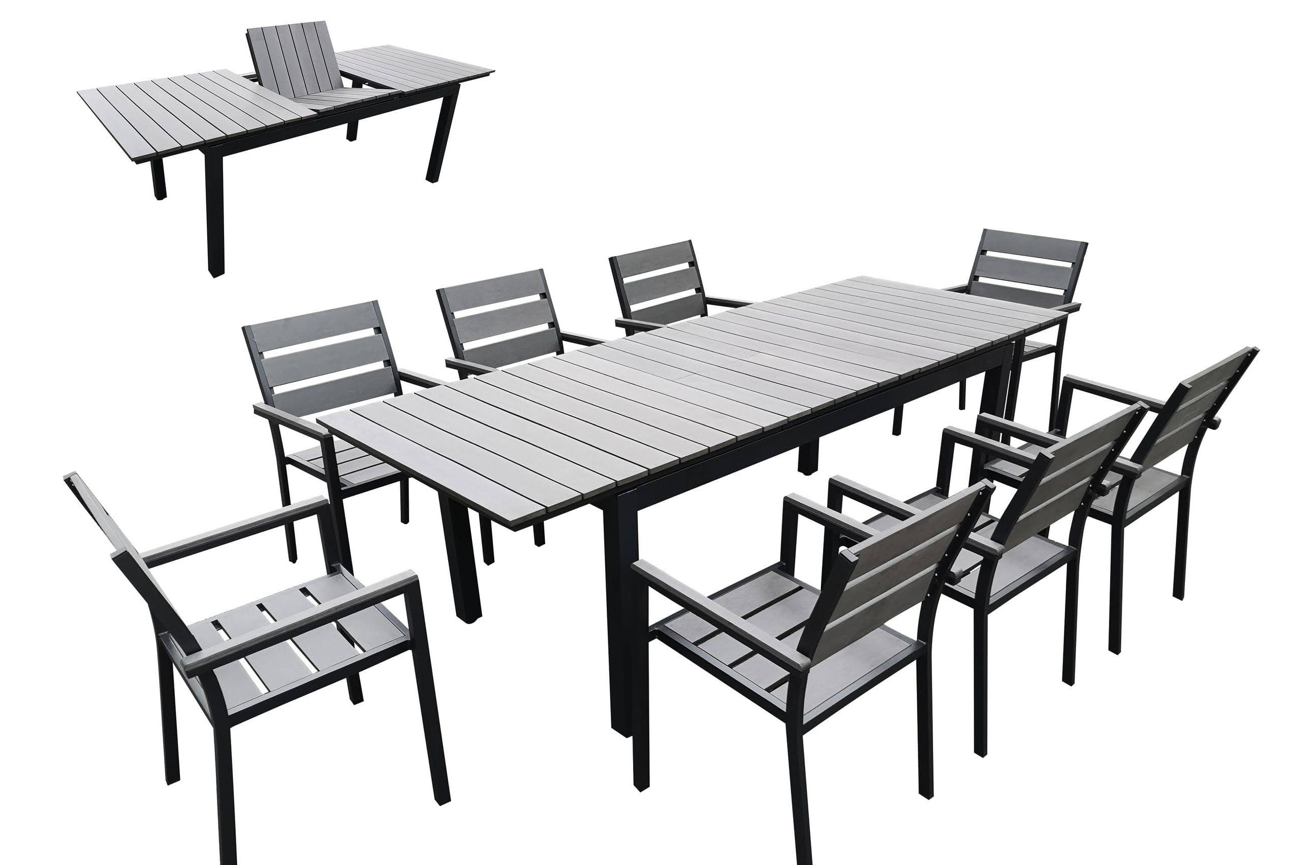 Home Marina Aluminum and Plywood Outdoor Dining Table Set in Gray