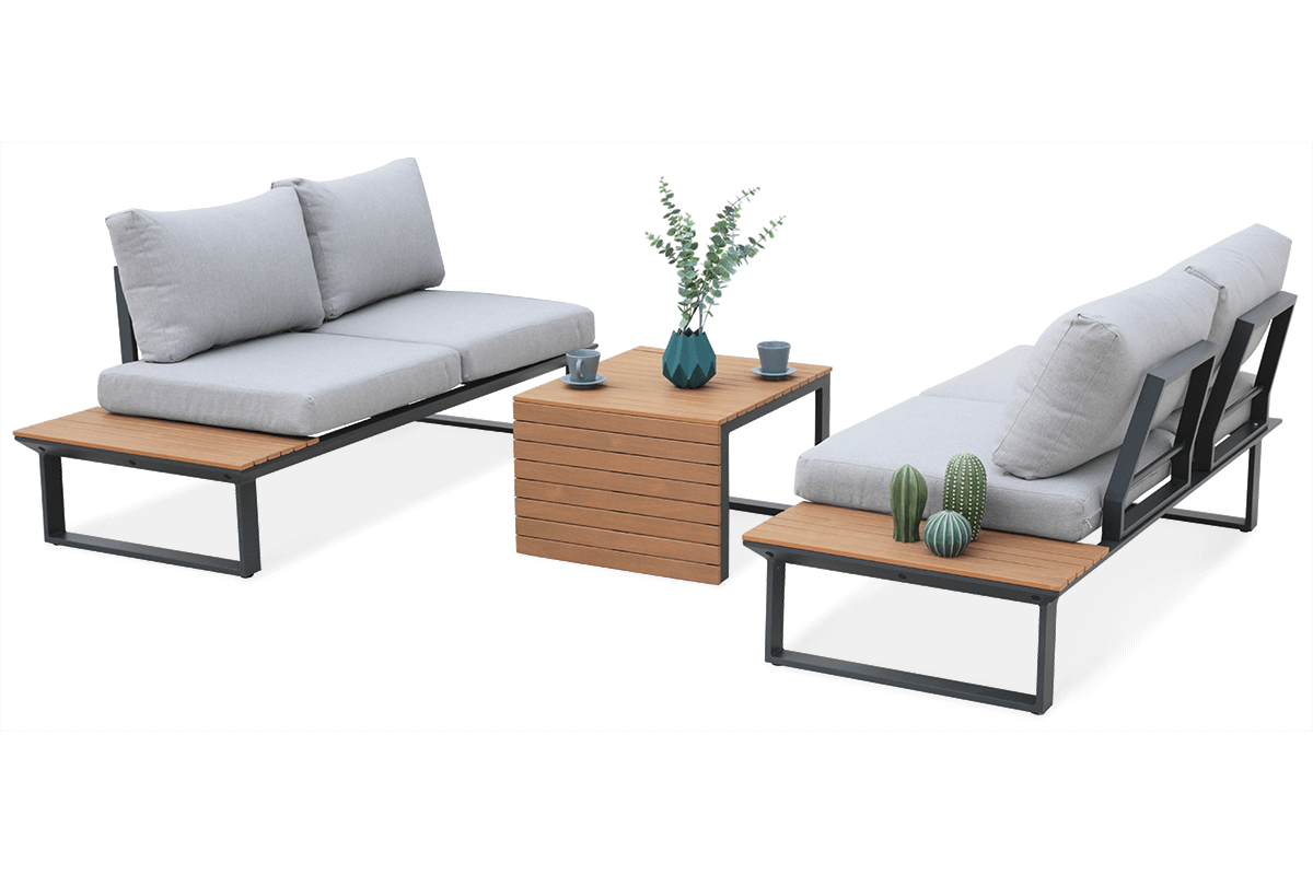 Aluminum Outdoor Patio Sectional Sofa Seating Set Built-in Side Tables