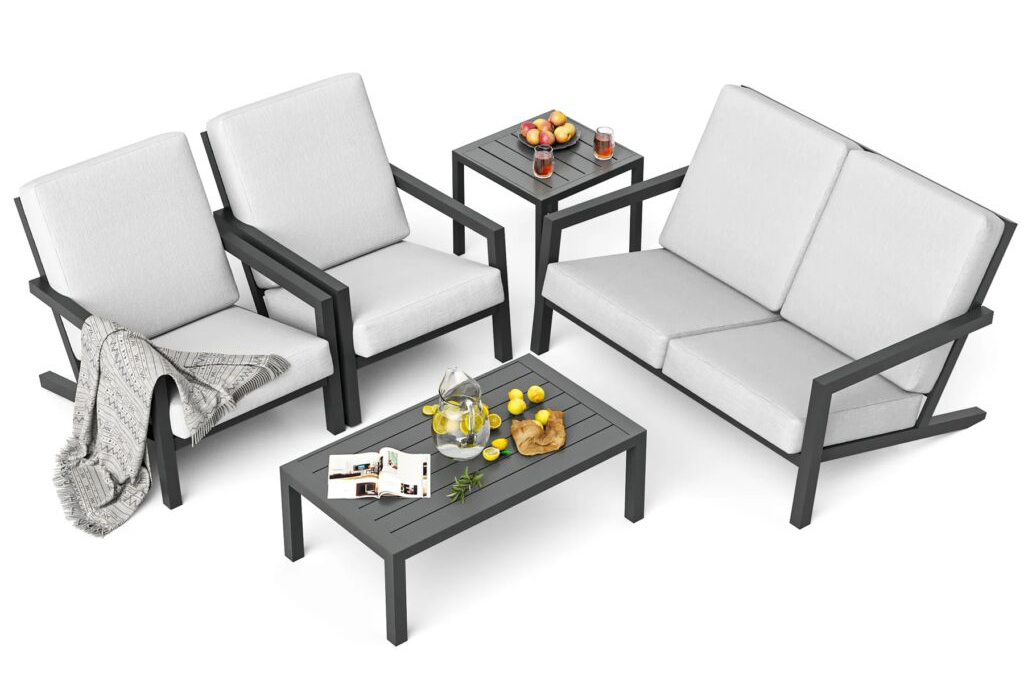 Aluminum Patio Furniture 5-Piece Conversation Sets, Outdoor Patio Conversation Set, Outdoor Chairs for Garden Backyard Balcony Porch Poolside
