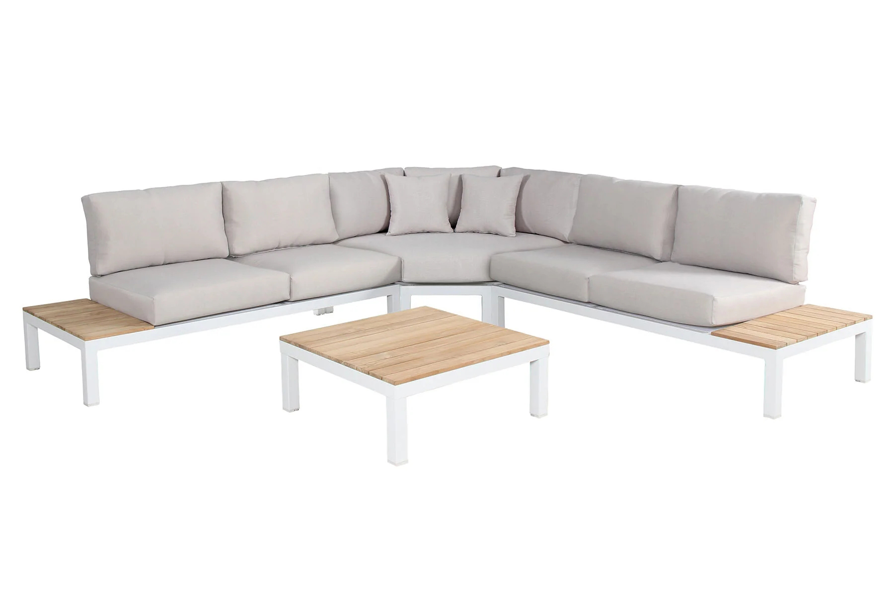 6-Piece Aluminum Patio Furniture Set, Outdoor L-Shaped Sectional Sofa with Plastic Wood Side Table and Soft Cushion