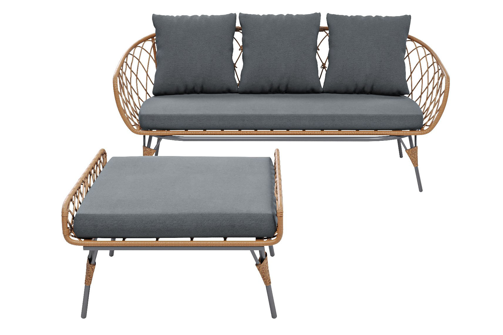 3 Seater Rattan Garden Sofa Set with Footstool